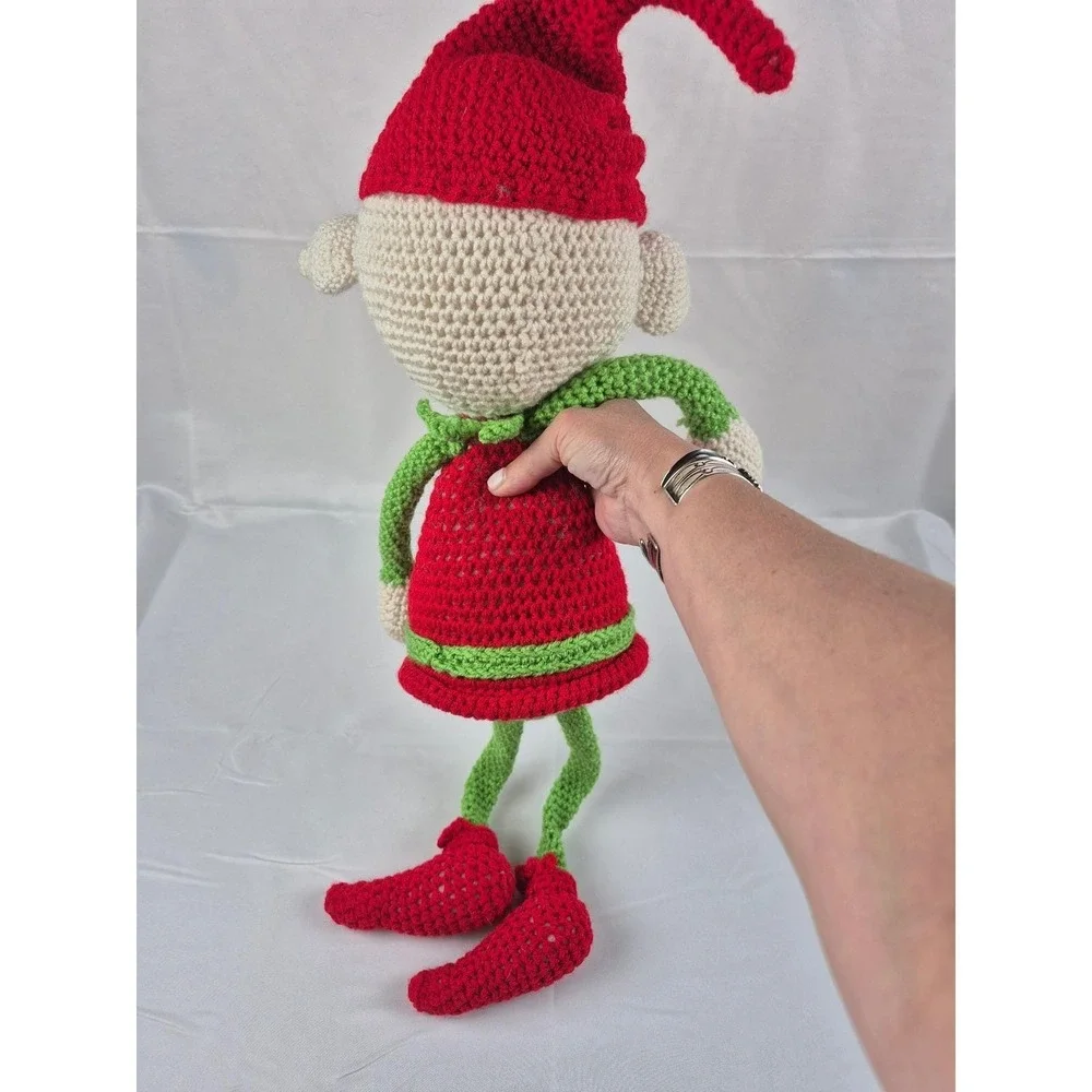 Handmade Crochet Christmas Elf Amigurumi Plush Holiday Decor Red Green Soft Toy‎